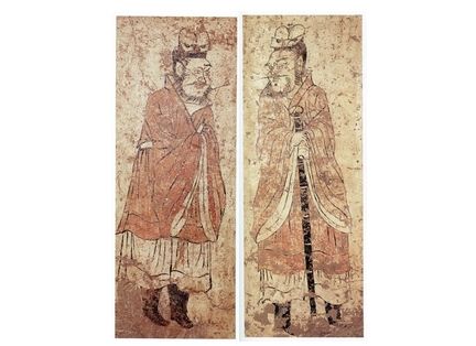 宁夏固原北周李贤墓文官壁画（左图）宁夏固原北周李贤墓武将壁画（右图）